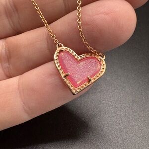 Kendra Scott Pink Drusy Heart Necklace - Rose Gold